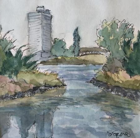 "Lake Merritt" Ink and Watercolor